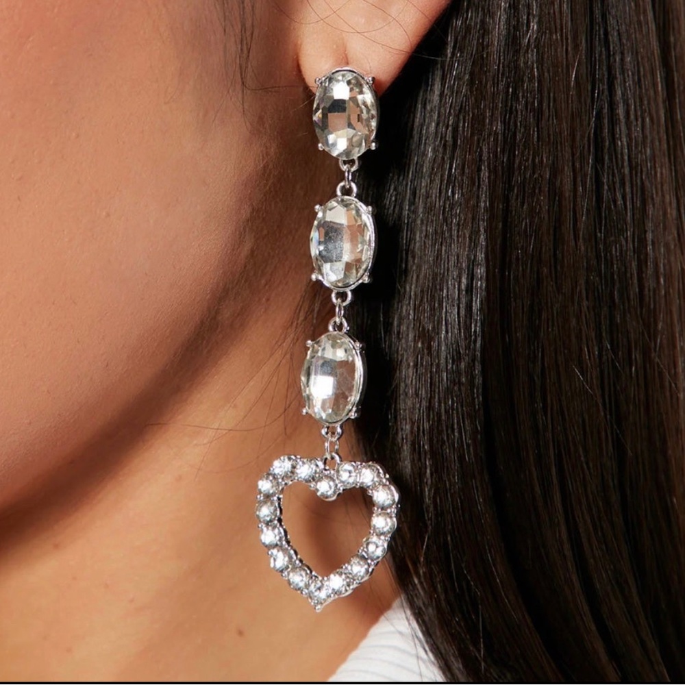 Silver Rhinestone Rhinestone Dangle Earrings
